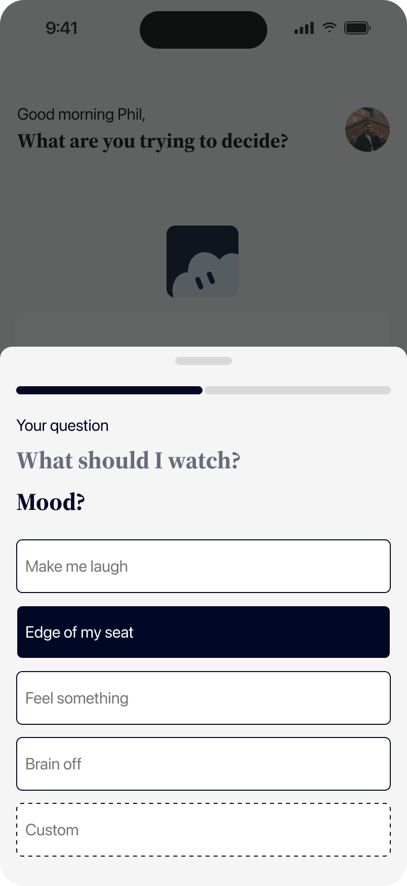 Mood sheet with Edge of my seat selected