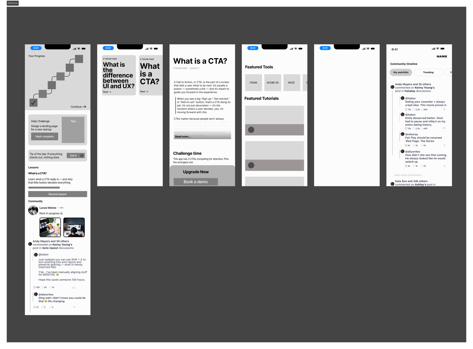 DesignED low-fidelity wireframes